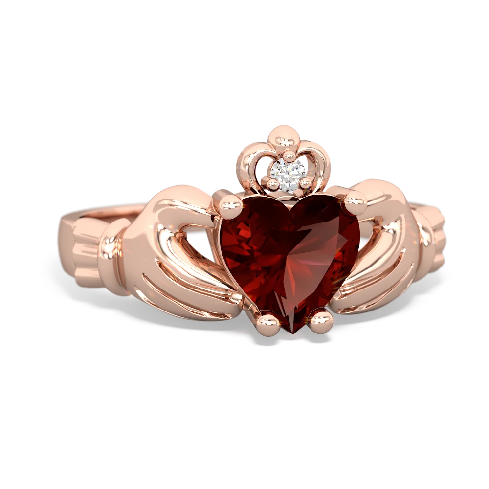 Garnet Claddagh Diamond Crown 14K Rose Gold ring R2372