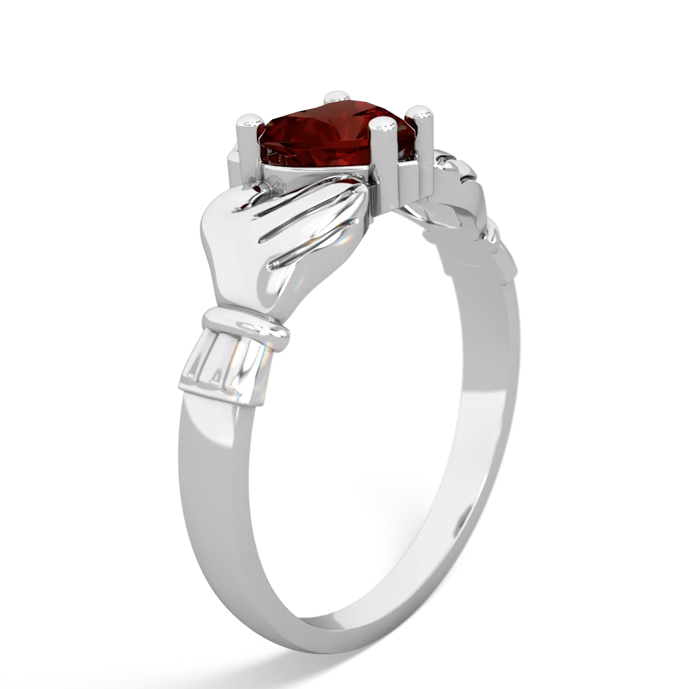 Garnet Claddagh Diamond Crown 14K White Gold ring R2372