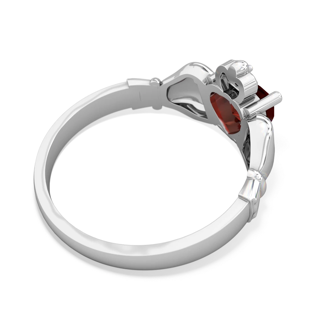 Garnet Claddagh Diamond Crown 14K White Gold ring R2372