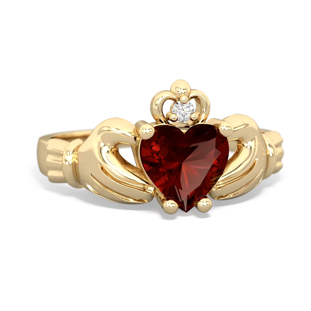 Garnet Claddagh Diamond Crown 14K Yellow Gold ring R2372