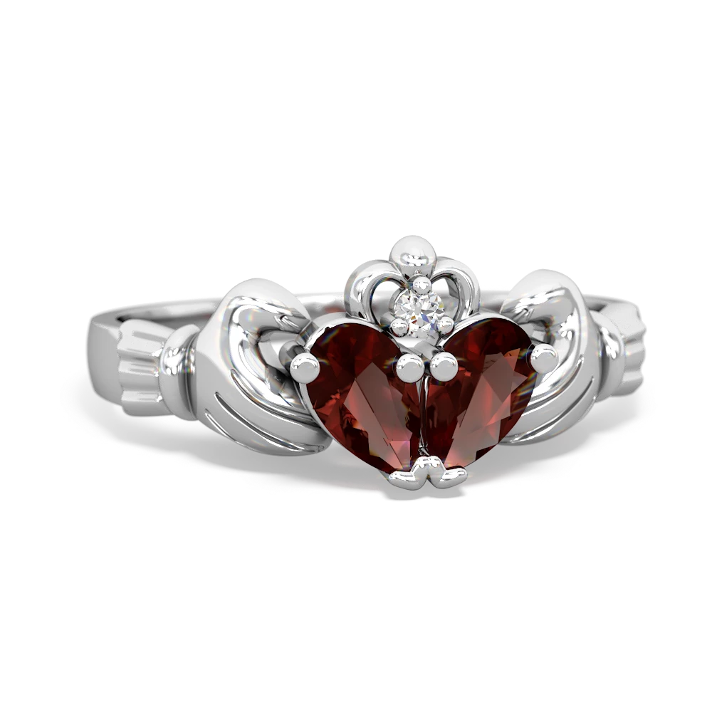 Garnet 'Our Heart' Claddagh 14K White Gold ring R2388