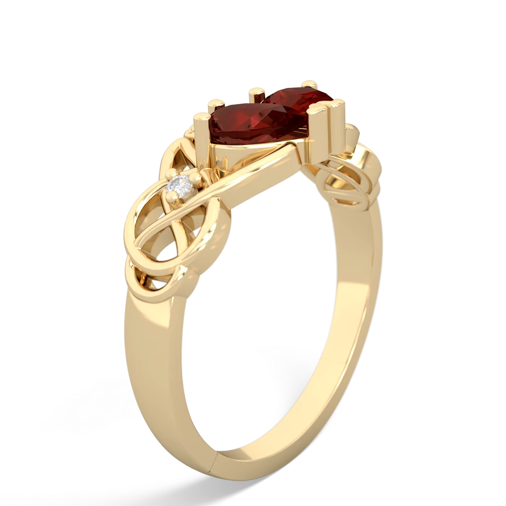 Garnet 'One Heart' Celtic Knot Claddagh 14K Yellow Gold ring R5322