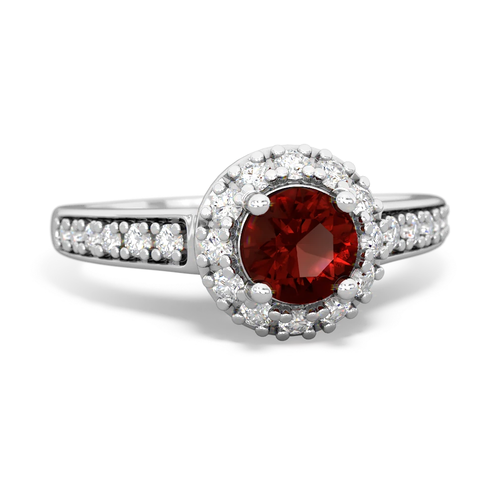 Garnet Diamond Halo 14K White Gold ring R5370