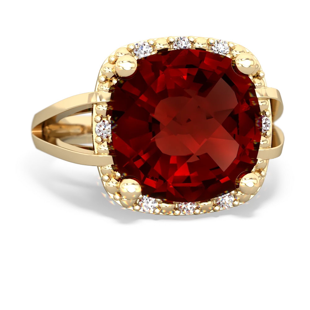 Garnet Halo Cocktail 14K Yellow Gold ring R2498 - front view