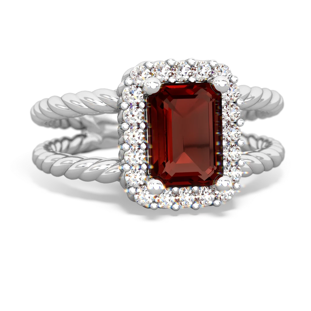 Garnet Rope Split Band 14K White Gold ring R2628