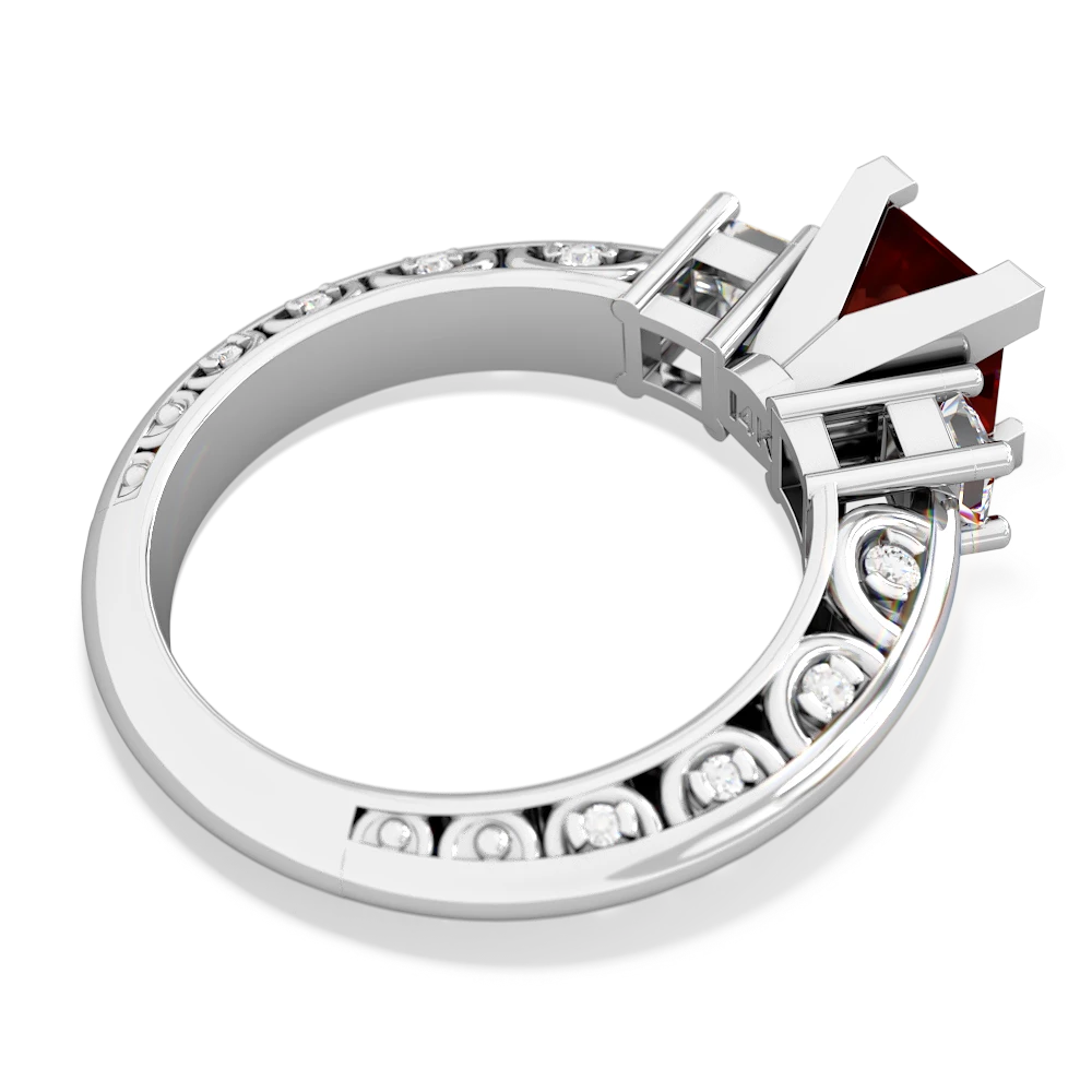 Garnet Art Deco Diamond Engagement 6Mm Princess 14K White Gold ring R2001