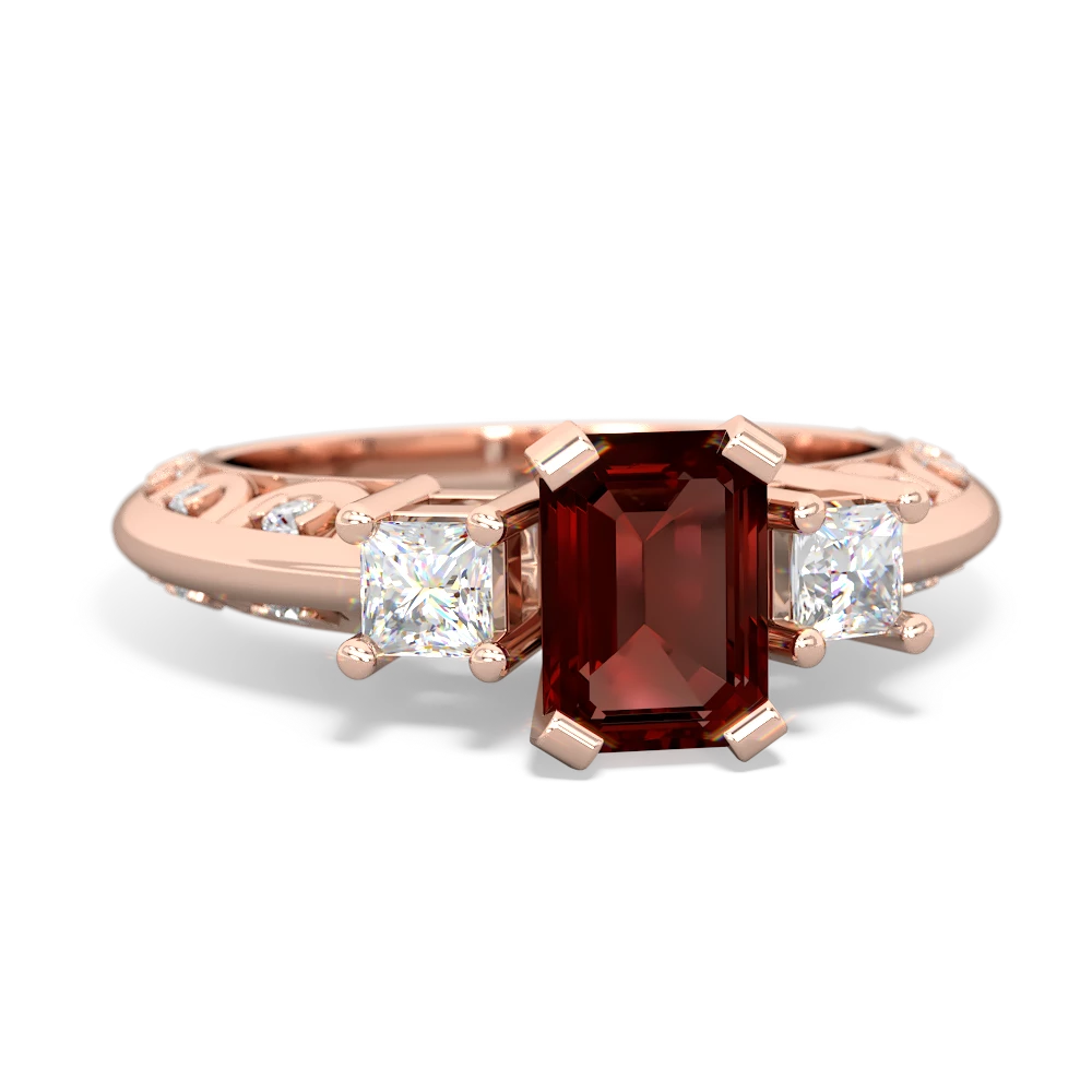 Garnet Art Deco Diamond 7X5 Emerald-Cut Engagement 14K Rose Gold ring R20017EM