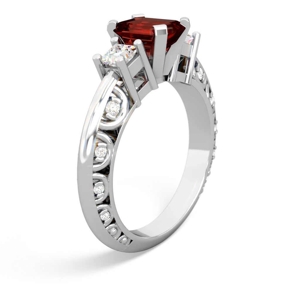 Garnet Art Deco Diamond 7X5 Emerald-Cut Engagement 14K White Gold ring R20017EM