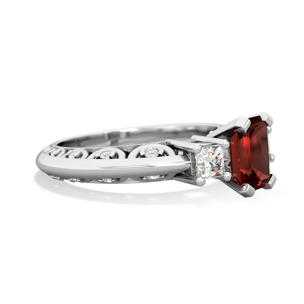 Garnet Art Deco Diamond 7X5 Emerald-Cut Engagement 14K White Gold ring R20017EM