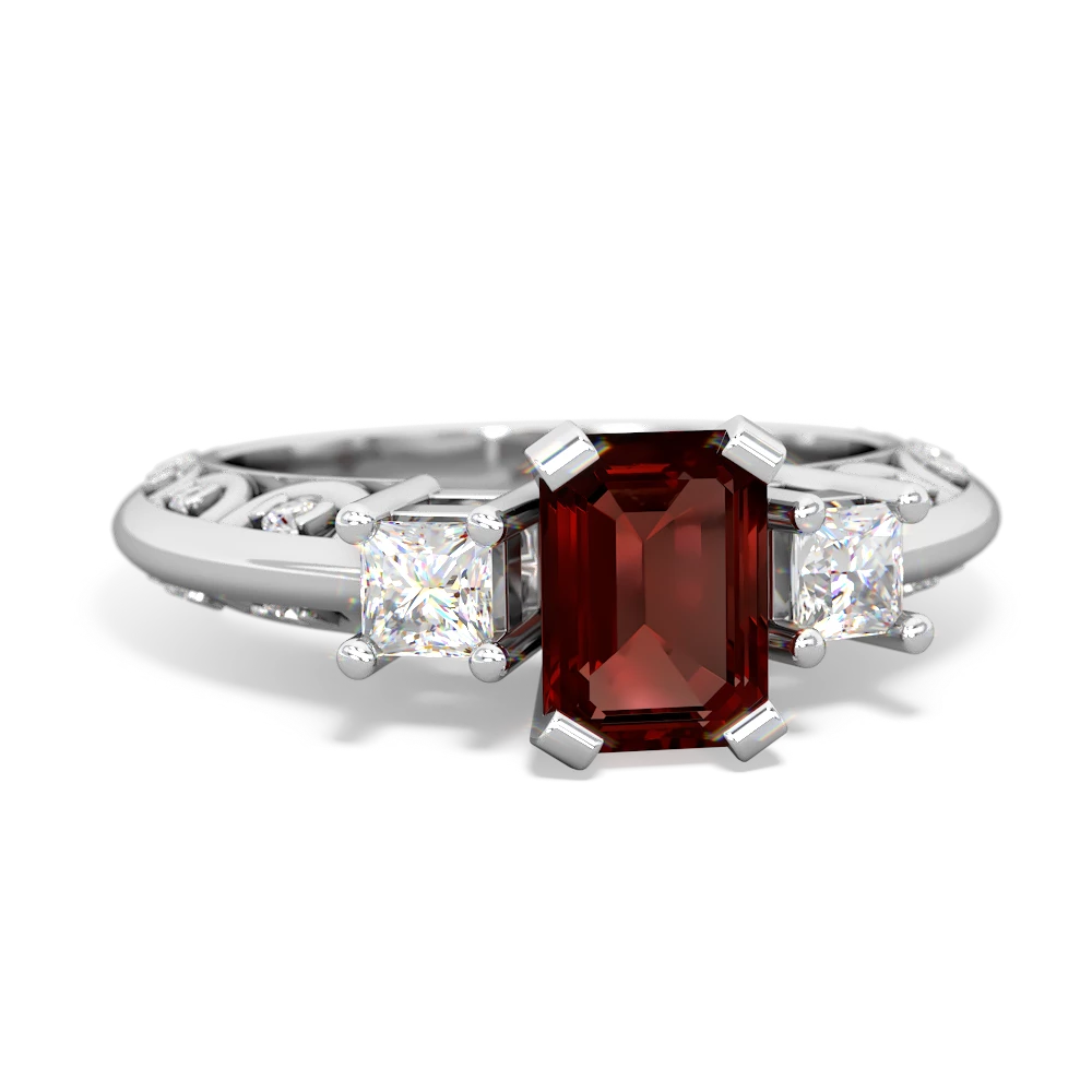 Garnet Art Deco Diamond 7X5 Emerald-Cut Engagement 14K White Gold ring R20017EM
