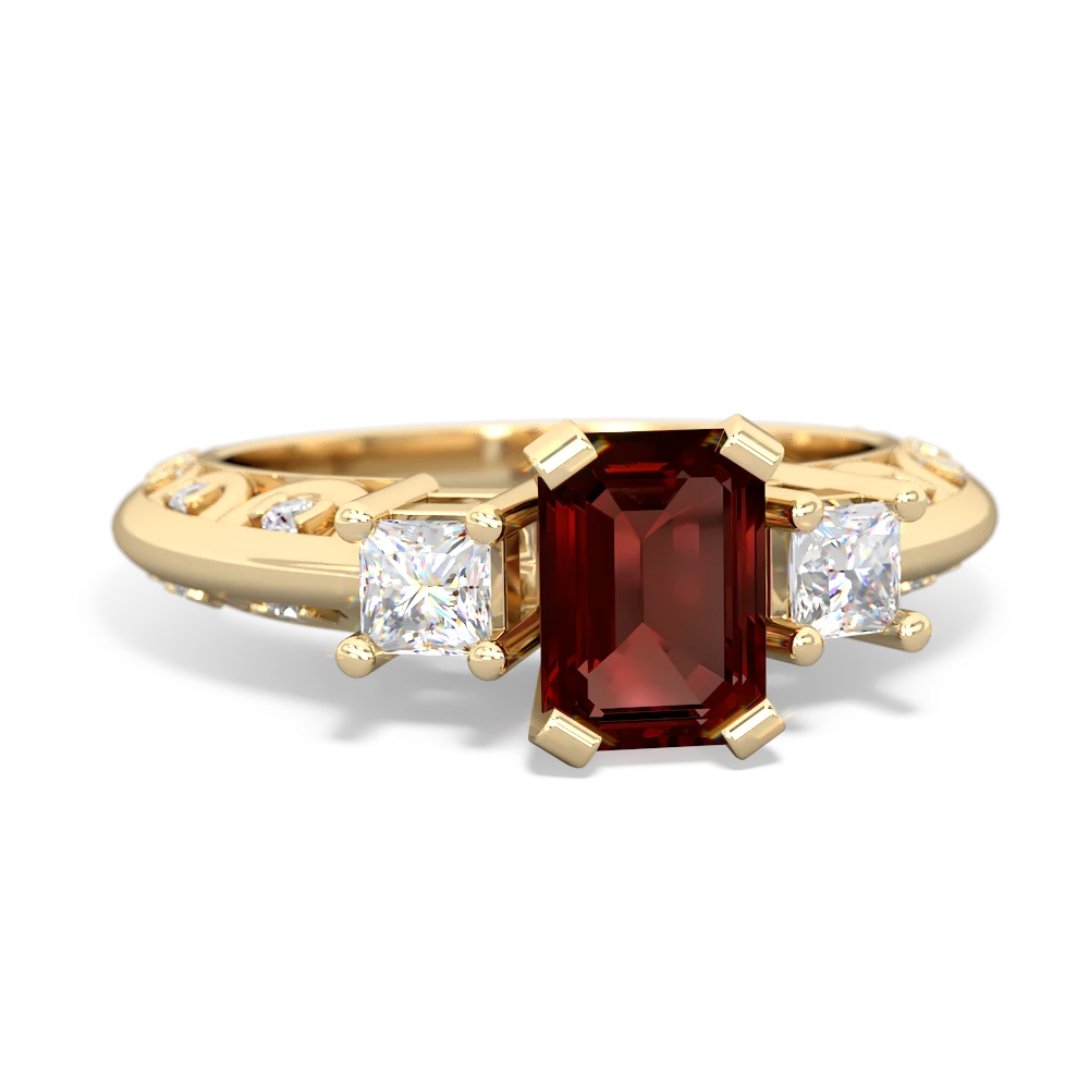 Garnet Art Deco Diamond 7X5 Emerald-Cut Engagement 14K Yellow Gold ring R20017EM