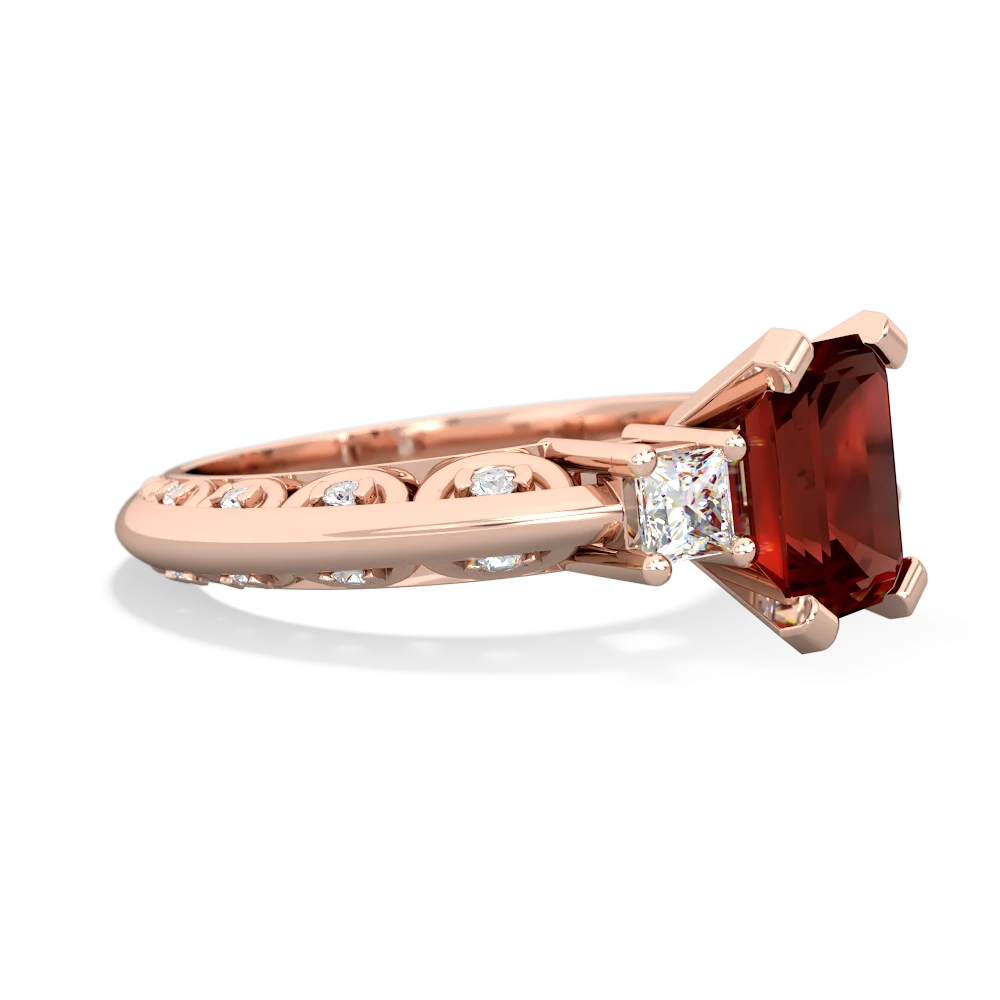 Garnet Art Deco Diamond 8X6 Emerald-Cut Engagement 14K Rose Gold ring R20018EM