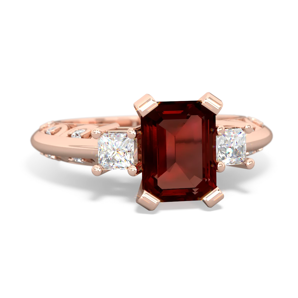 Garnet Art Deco Diamond 8X6 Emerald-Cut Engagement 14K Rose Gold ring R20018EM