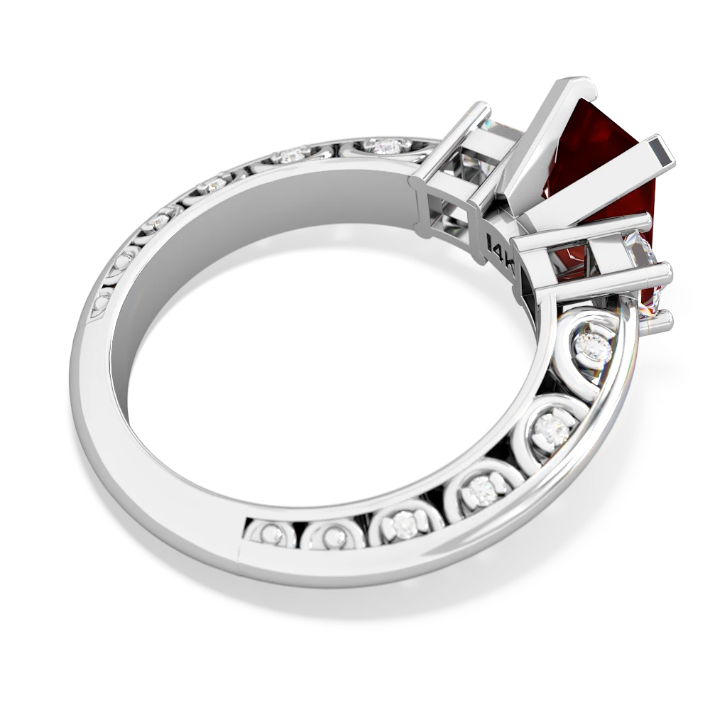 Garnet Art Deco Diamond 8X6 Emerald-Cut Engagement 14K White Gold ring R20018EM