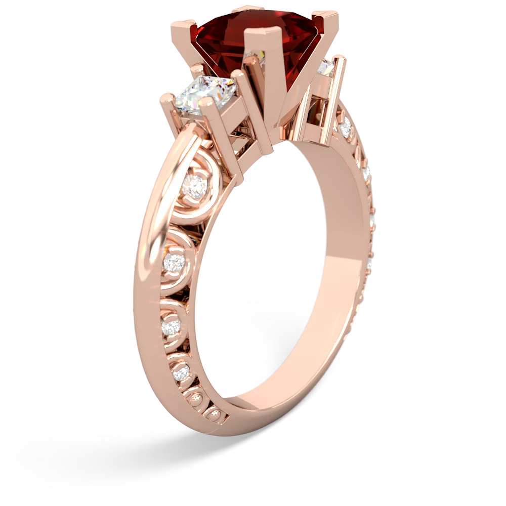 Garnet Art Deco Diamond Engagement 6Mm Princess 14K Rose Gold ring R2001