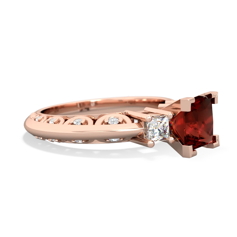 Garnet Art Deco Diamond Engagement 6Mm Princess 14K Rose Gold ring R2001