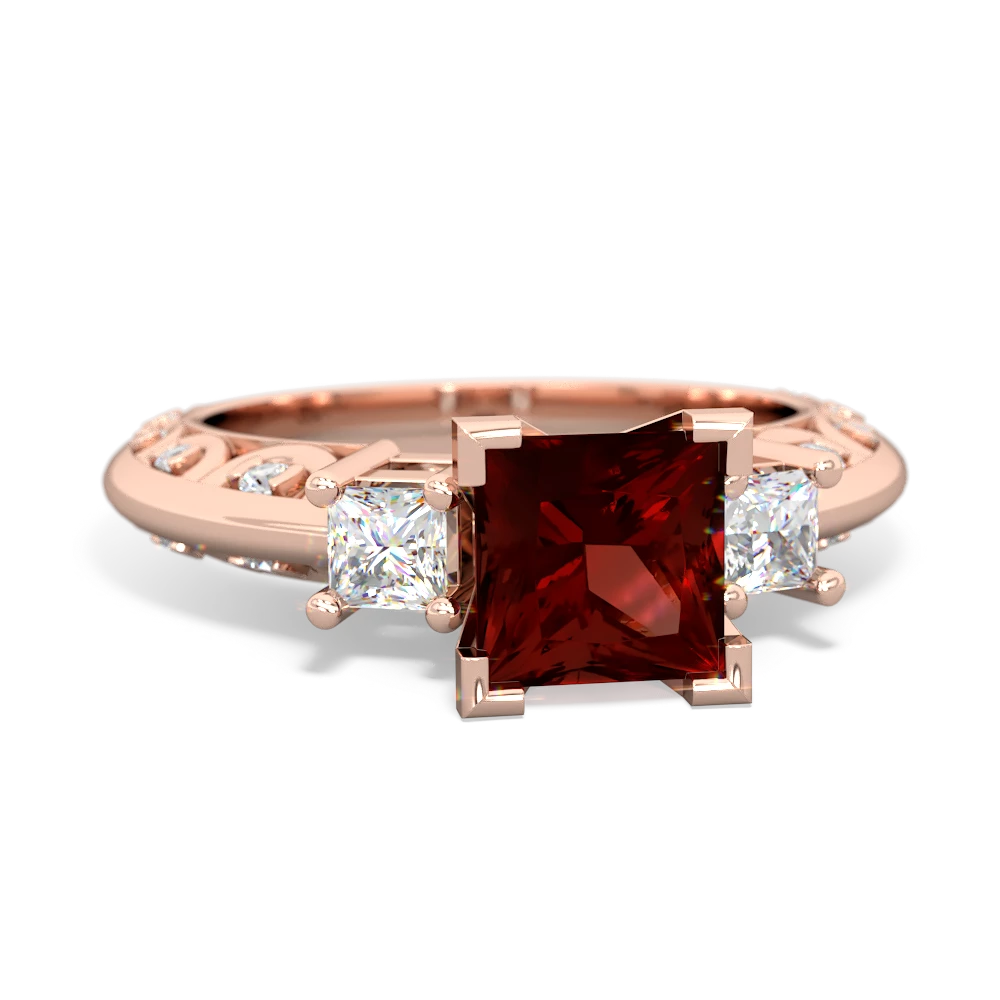 Garnet Art Deco Diamond Engagement 6Mm Princess 14K Rose Gold ring R2001