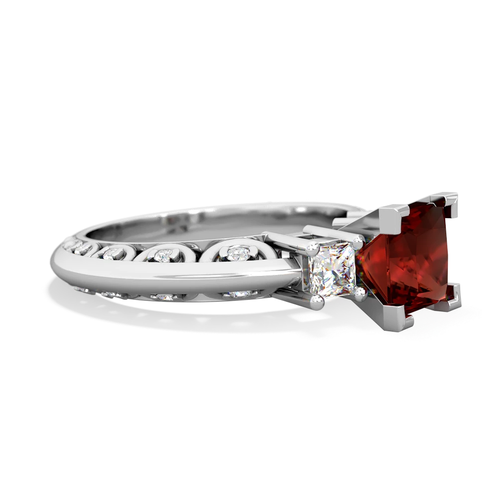 Garnet Art Deco Diamond Engagement 6Mm Princess 14K White Gold ring R2001