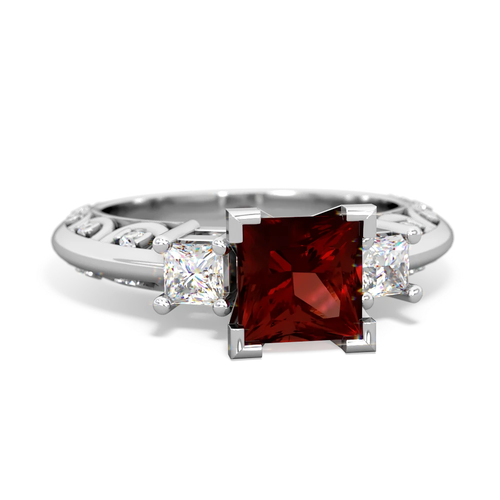 Garnet Art Deco Diamond Engagement 6Mm Princess 14K White Gold ring R2001