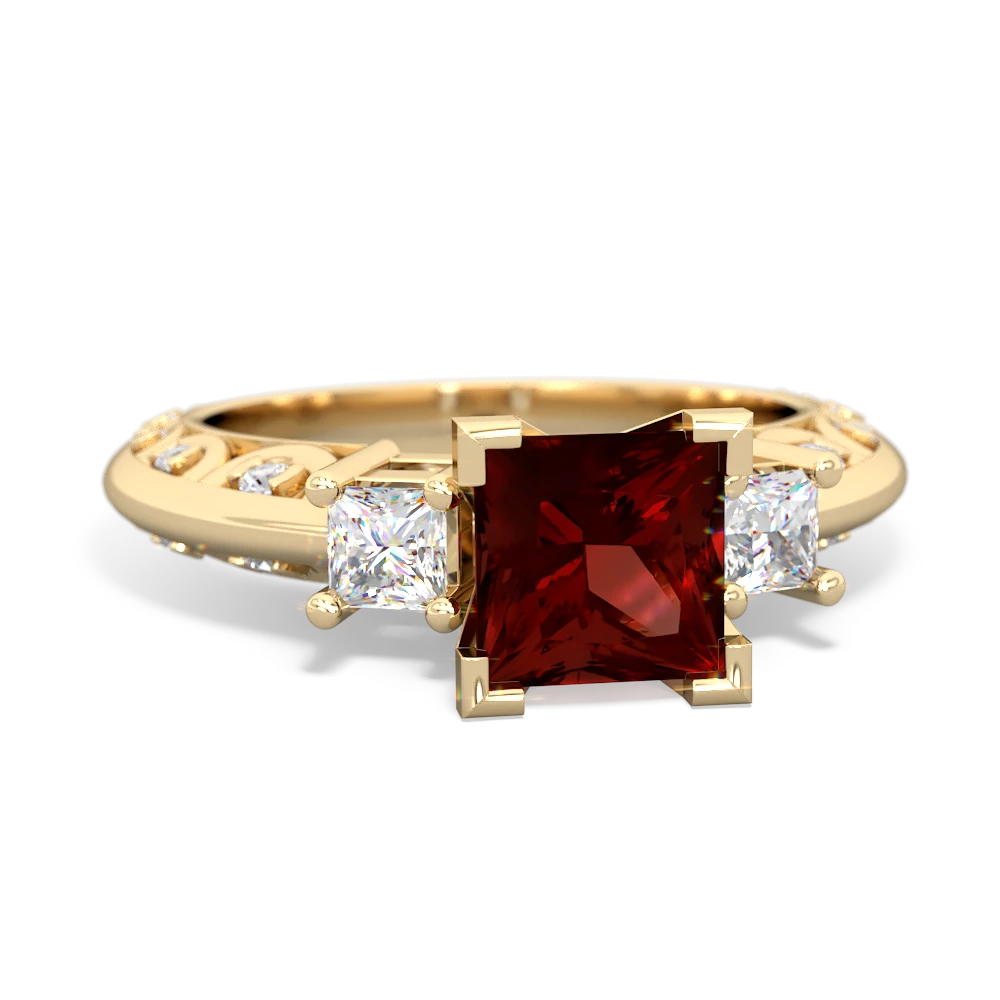 Garnet Art Deco Diamond Engagement 6Mm Princess 14K Yellow Gold ring R2001