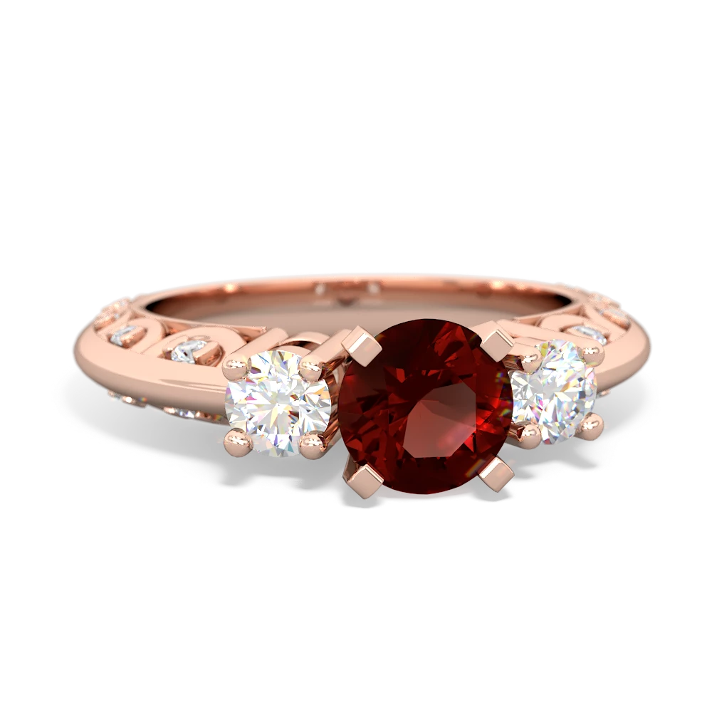 Garnet Art Deco Diamond 6Mm Round Engagment 14K Rose Gold ring R2003