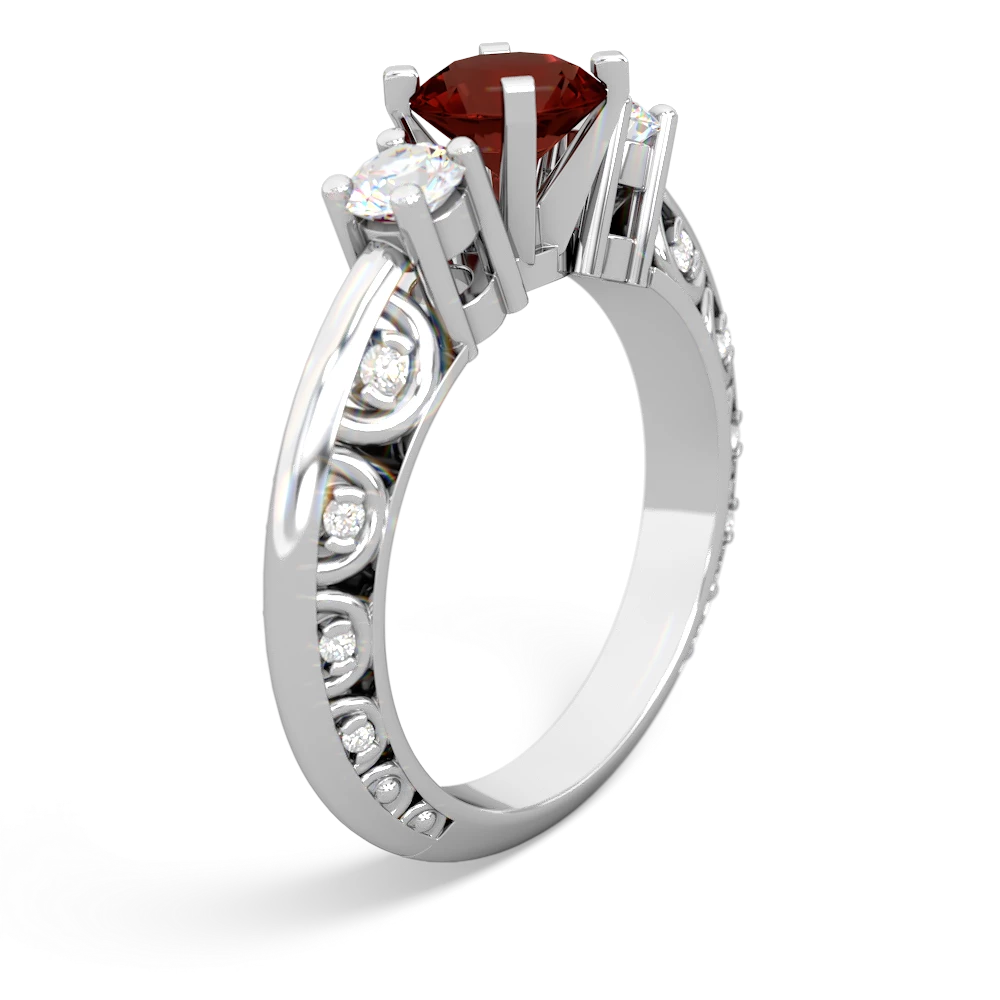 Garnet Art Deco Diamond 6Mm Round Engagment 14K White Gold ring R2003