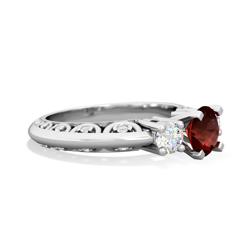 Garnet Art Deco Diamond 6Mm Round Engagment 14K White Gold ring R2003