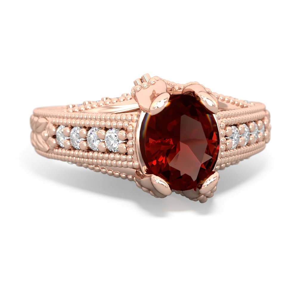 Garnet Antique Style 14K Rose Gold ring R2028 - front view