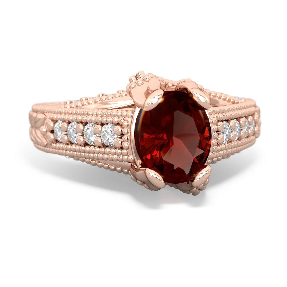 Garnet Antique Style Milgrain Diamond 14K Rose Gold ring R2028