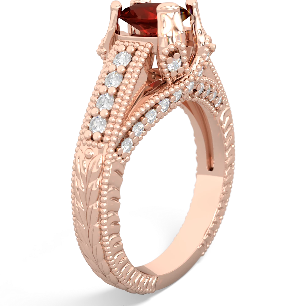 Garnet Antique Style Milgrain Diamond 14K Rose Gold ring R2028