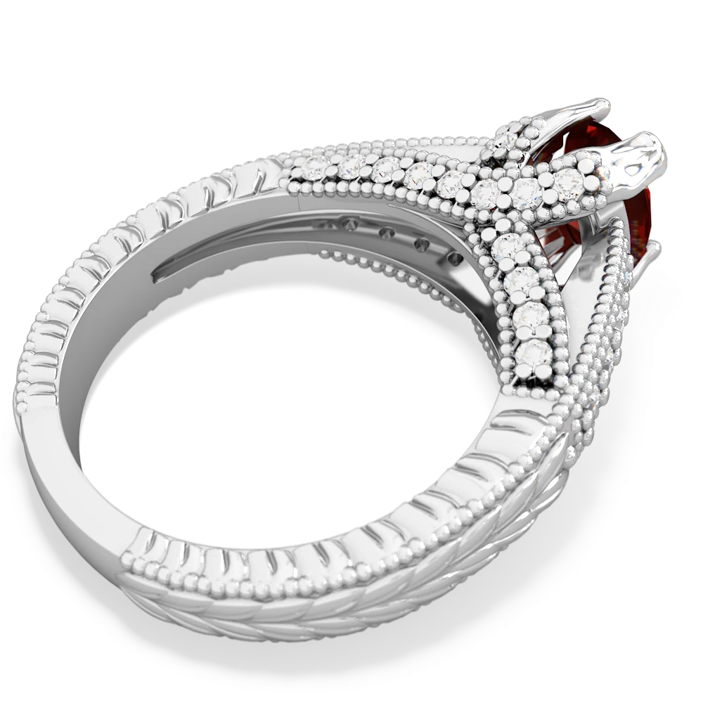 Garnet Antique Style Milgrain Diamond 14K White Gold ring R2028
