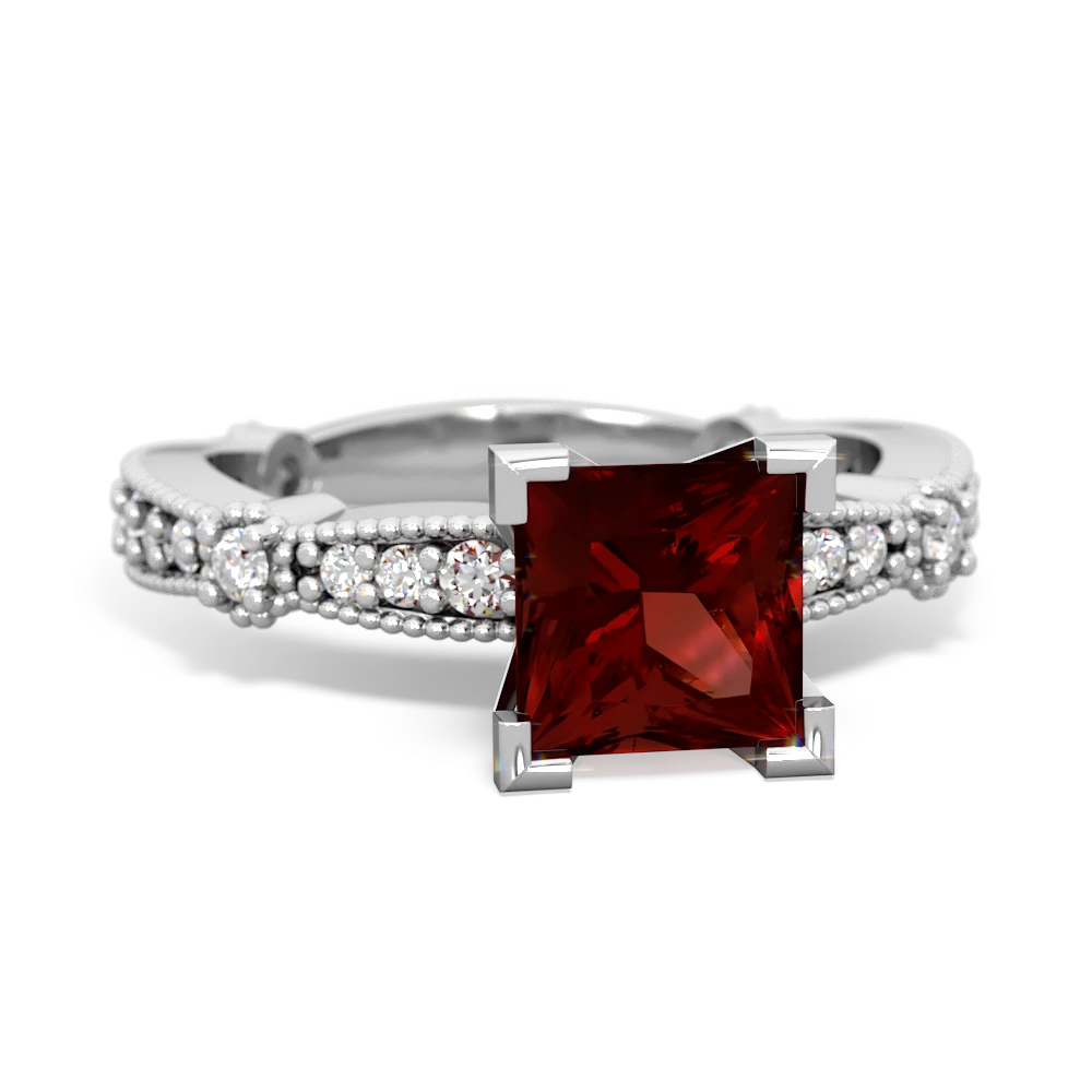 Garnet Sparkling Tiara 6Mm Princess 14K White Gold ring R26296SQ