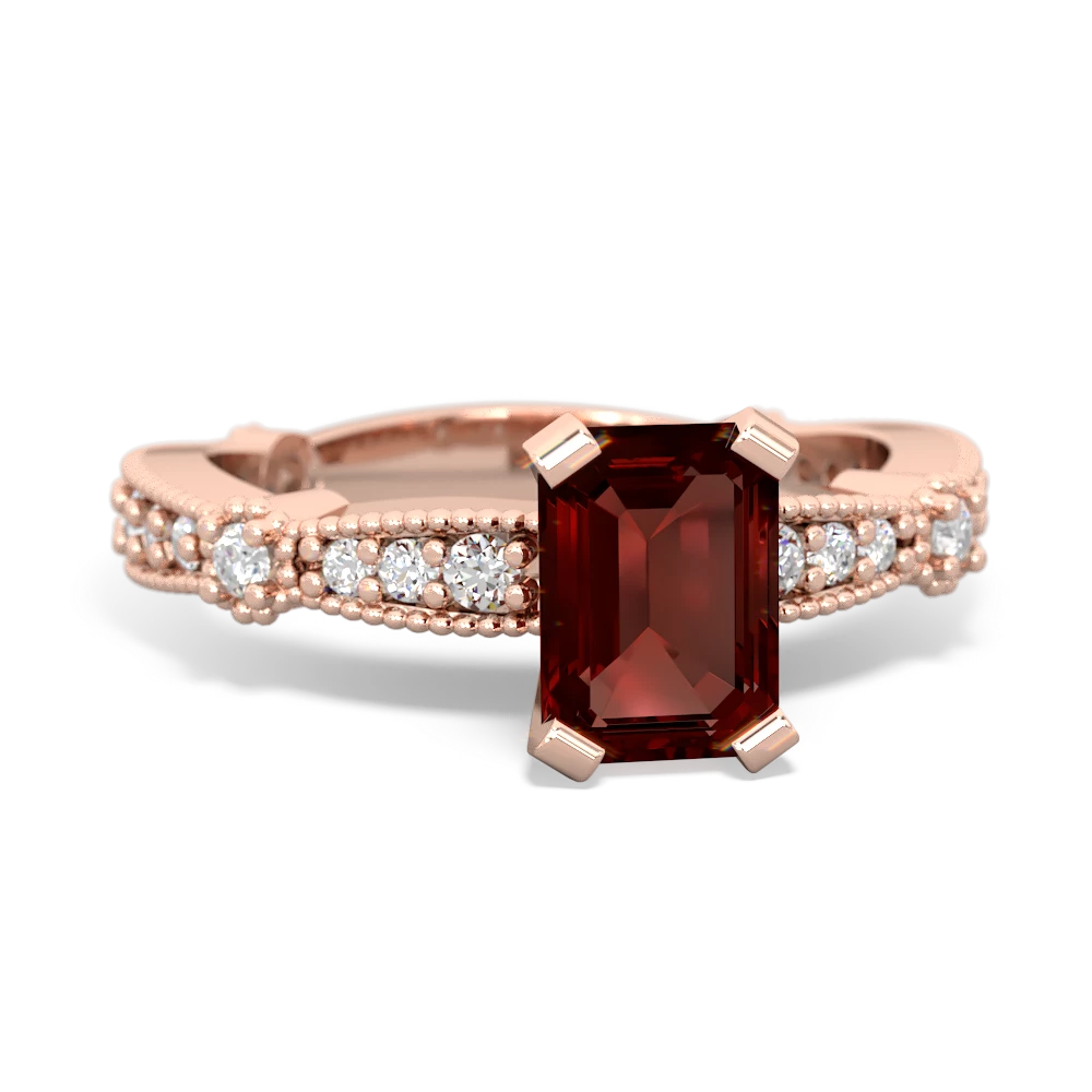 Garnet Sparkling Tiara 7X5mm Emerald-Cut 14K Rose Gold ring R26297EM