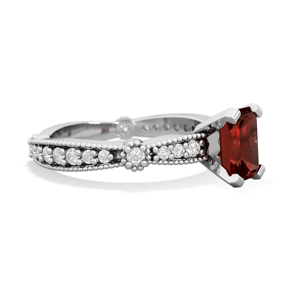 Garnet Sparkling Tiara 7X5mm Emerald-Cut 14K White Gold ring R26297EM