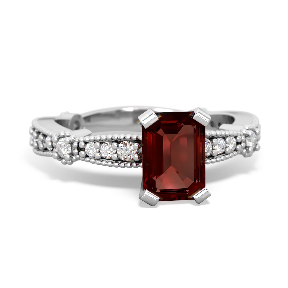 Garnet Sparkling Tiara 7X5mm Emerald-Cut 14K White Gold ring R26297EM