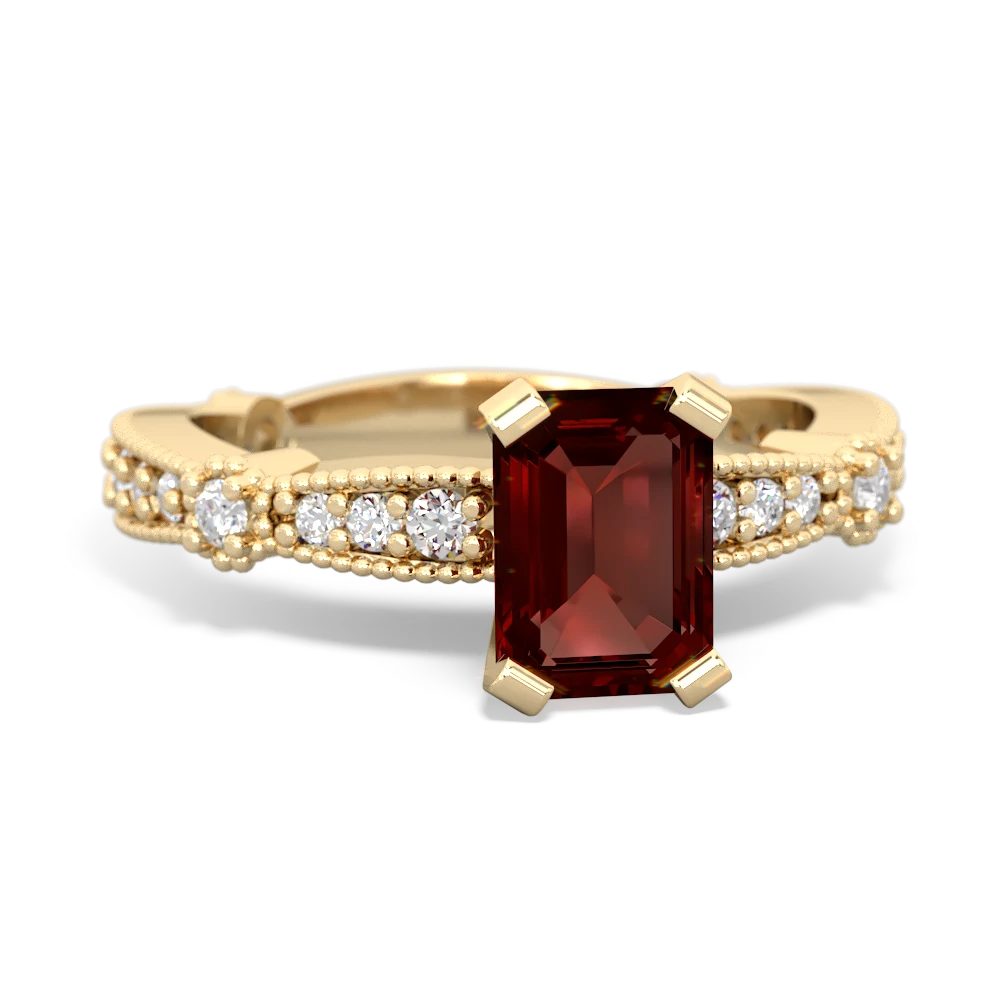 Garnet Sparkling Tiara 7X5mm Emerald-Cut 14K Yellow Gold ring R26297EM