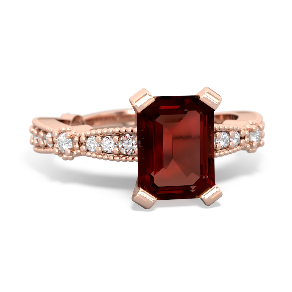 Garnet Sparkling Tiara 8X6 Emerald-Cut 14K Rose Gold ring R26298EM