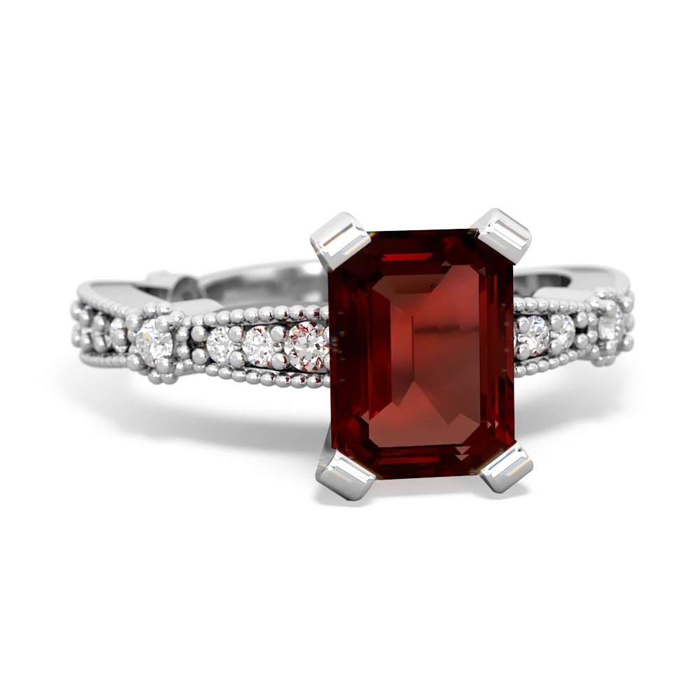 Garnet Sparkling Tiara 8X6 Emerald-Cut 14K White Gold ring R26298EM