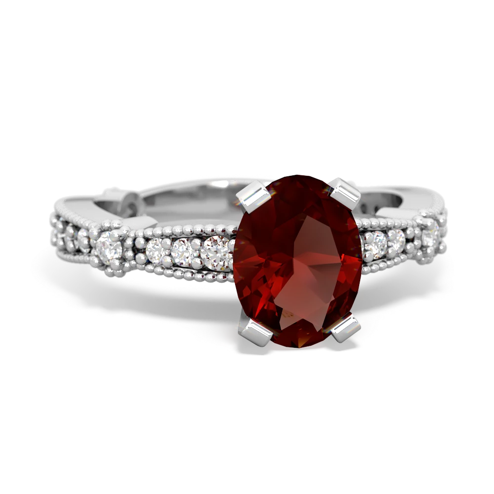 Garnet Sparkling Tiara 8X6 Oval 14K White Gold ring R26298VL