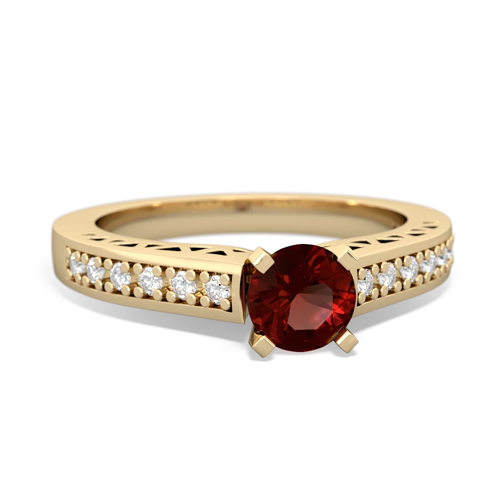 Garnet Art Deco Engagement 5Mm Round 14K Yellow Gold ring R26355RD