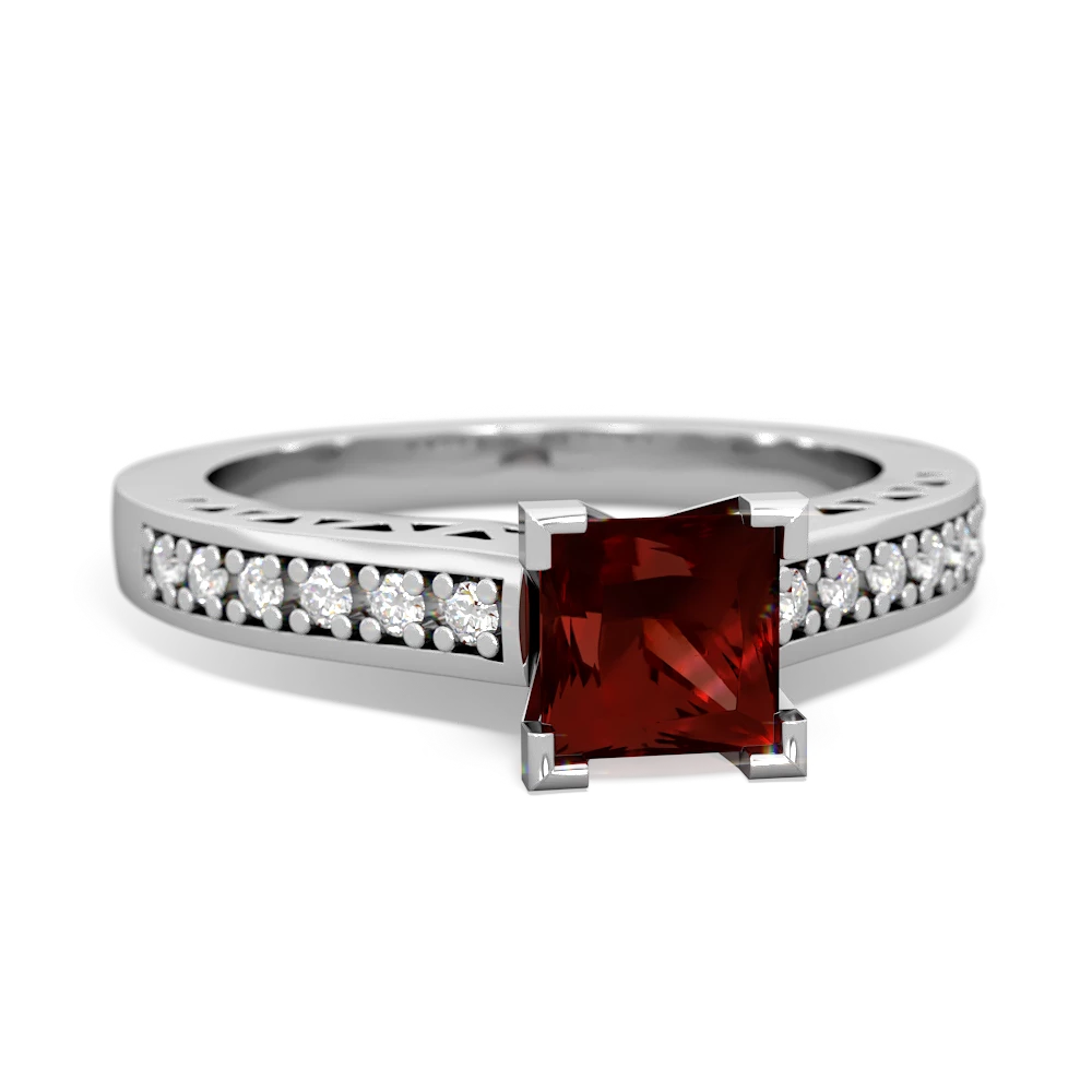 Garnet Art Deco Engagement 5Mm Square 14K White Gold ring R26355SQ