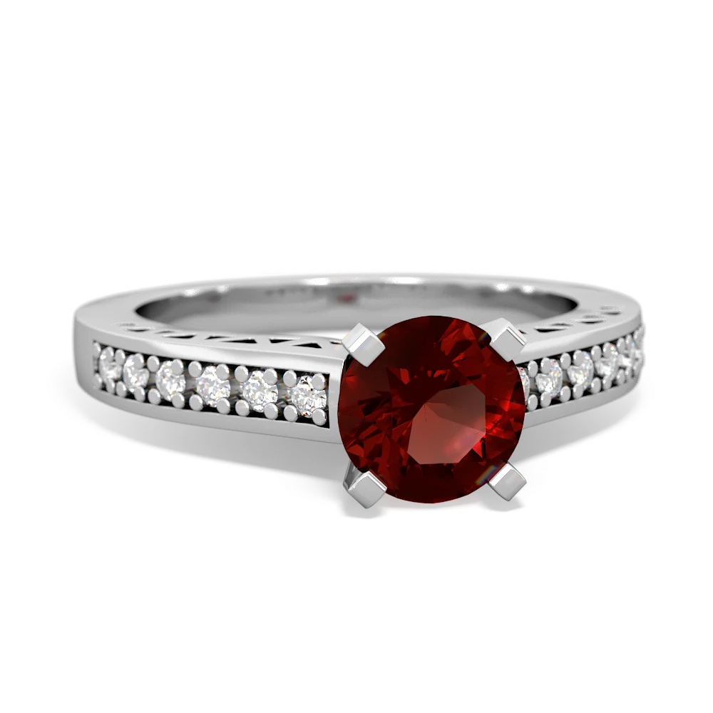 Garnet Art Deco Engagement 6Mm Round 14K White Gold ring R26356RD