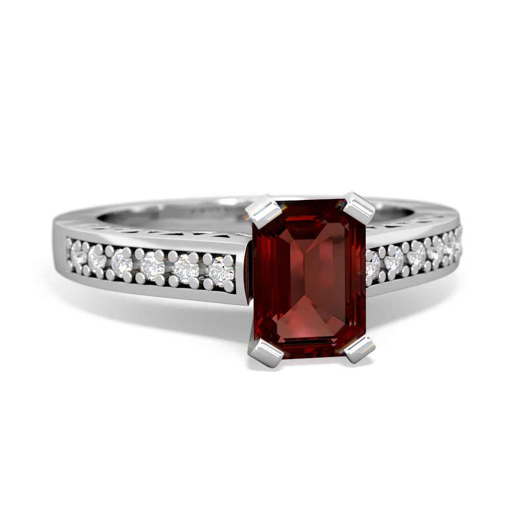 Garnet Art Deco Engagement 7X5mm Emerald-Cut 14K White Gold ring R26357EM