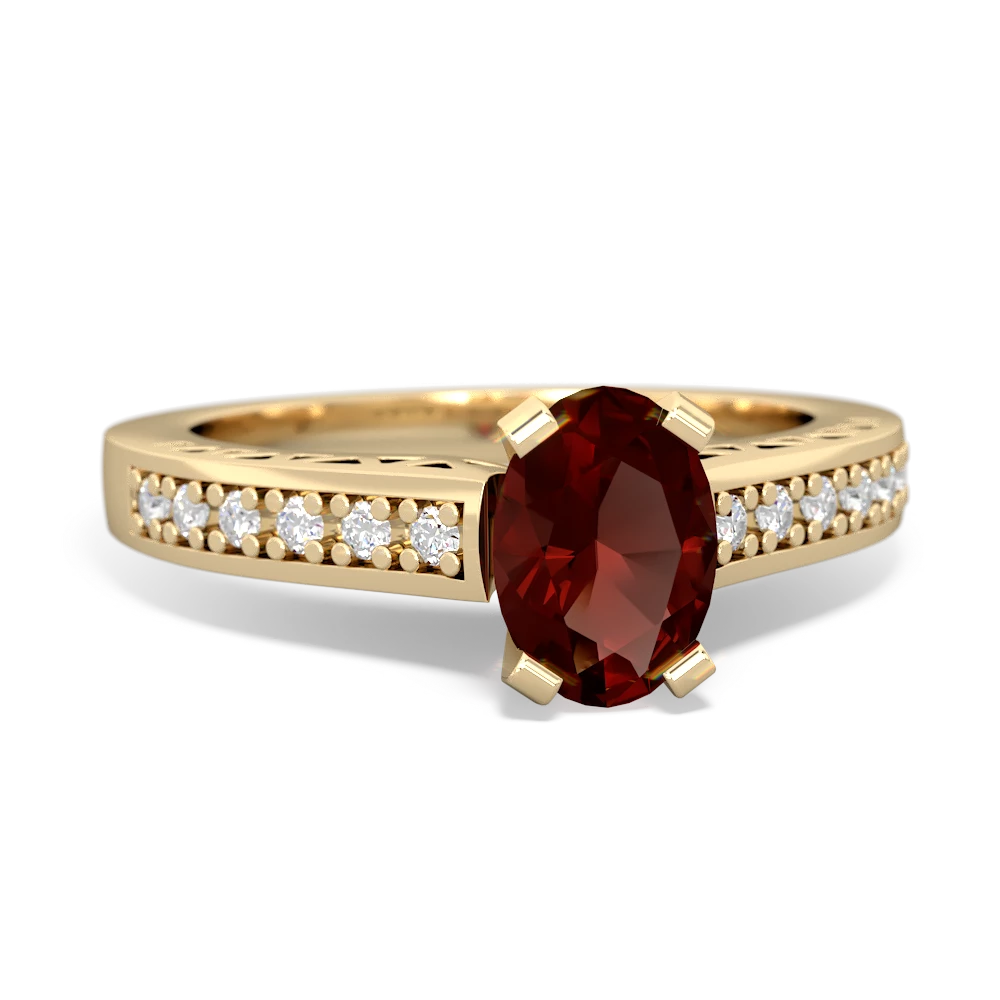 Garnet Art Deco Engagement 7X5mm Oval 14K Yellow Gold ring R26357VL