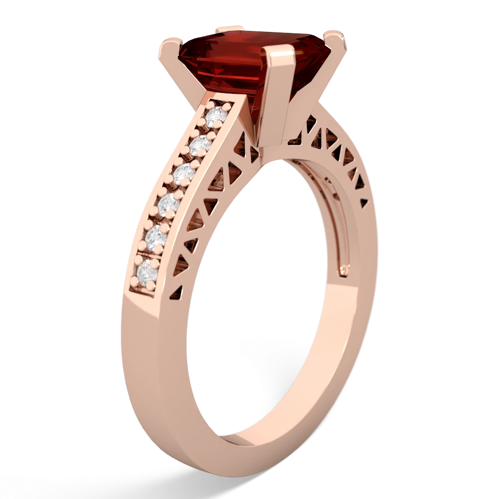 Garnet Art Deco Engagement 8X6mm Emerald-Cut 14K Rose Gold ring R26358EM