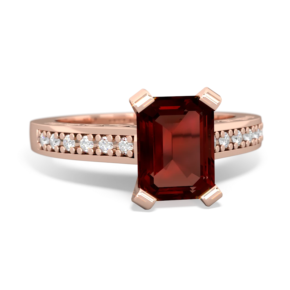 Garnet Art Deco Engagement 8X6mm Emerald-Cut 14K Rose Gold ring R26358EM