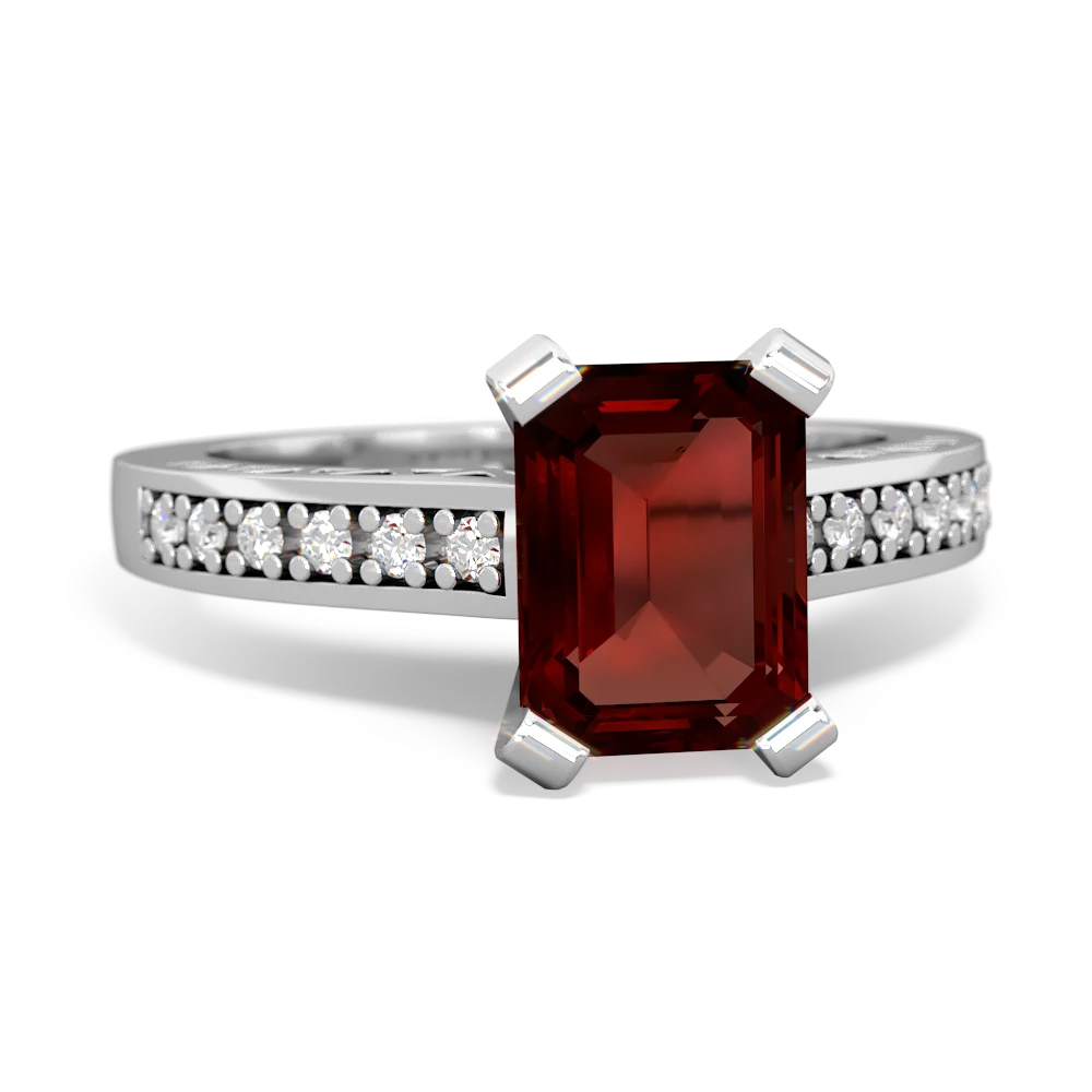 Garnet Art Deco Engagement 8X6mm Emerald-Cut 14K White Gold ring R26358EM