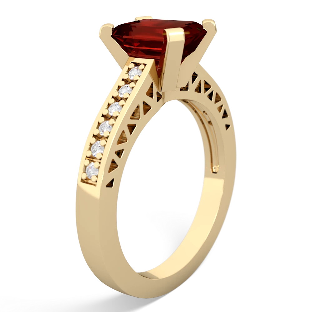 Garnet Art Deco Engagement 8X6mm Emerald-Cut 14K Yellow Gold ring R26358EM