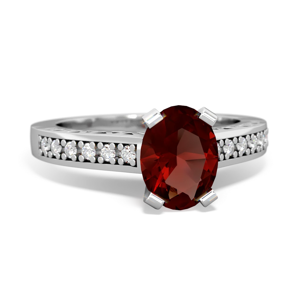 Garnet Art Deco Engagement 8X6mm Oval 14K White Gold ring R26358VL