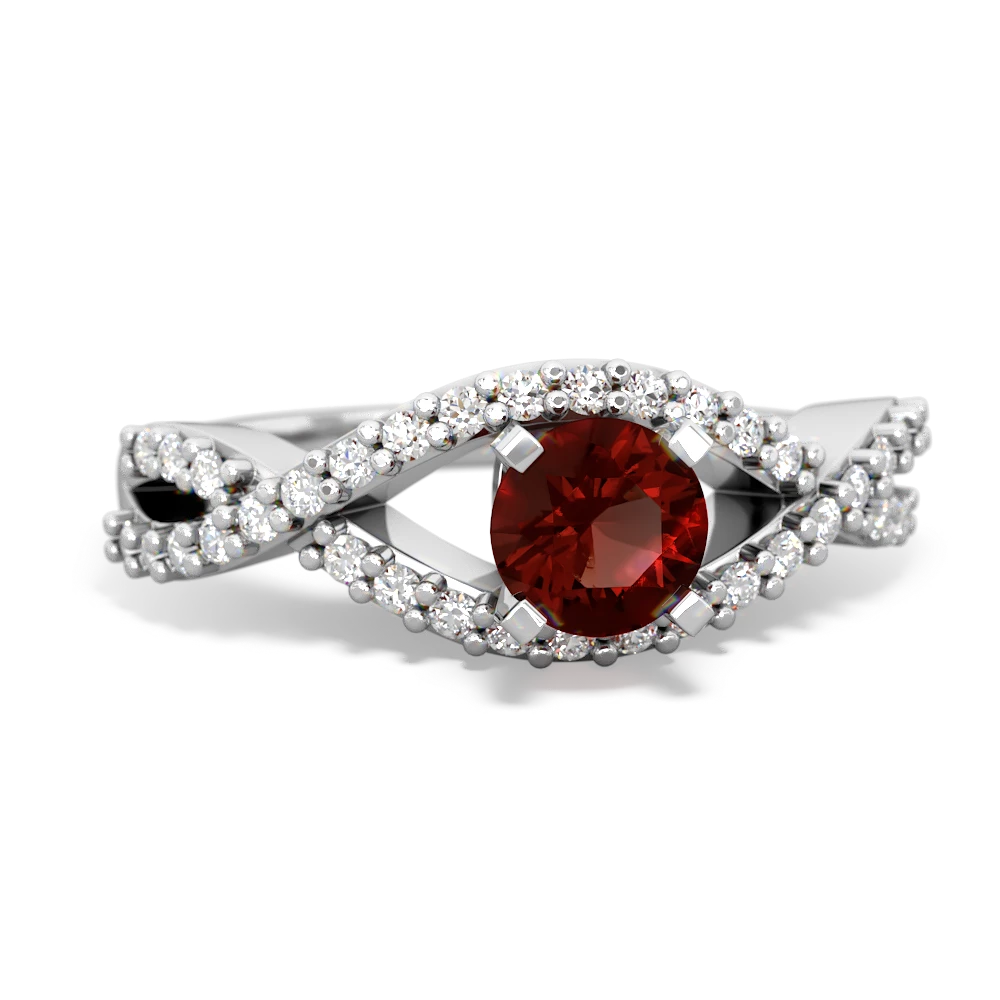 Garnet Diamond Twist 5Mm Round Engagment  14K White Gold ring R26405RD